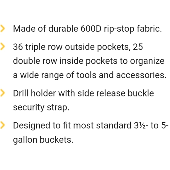 CLC (Custom LeatherCraft) 61 Pocket In-and-Out Bucket Organizer - black & gold - Picture 5 of 11